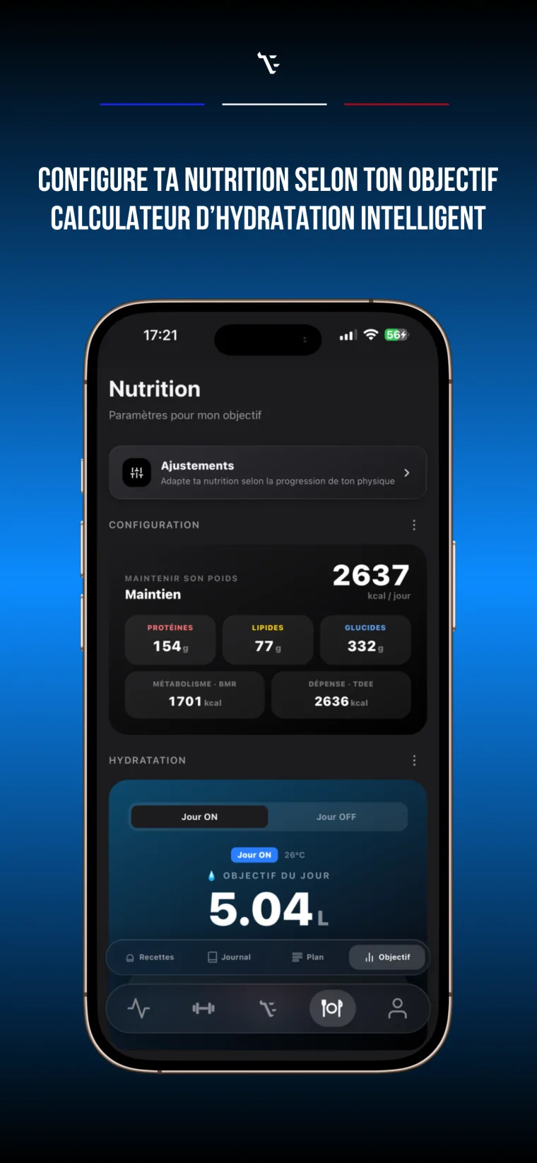 Configuration nutrition selon ton objectif et calculateur d'hydratation